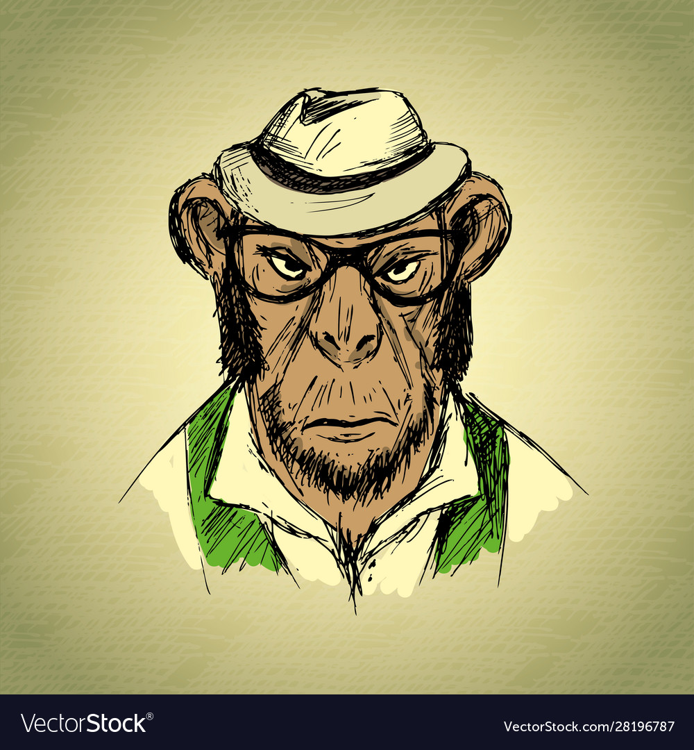 Hand drawn fashion portrait monkey hipster