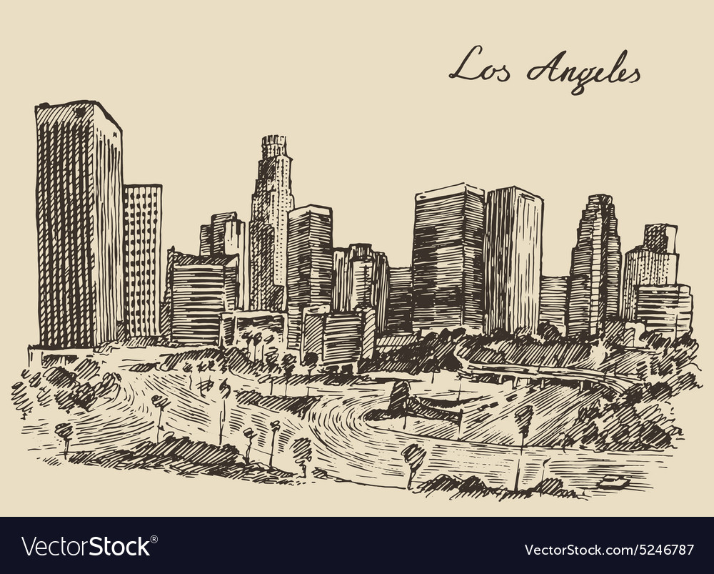 Los angeles skyline california vintage engraved Vector Image