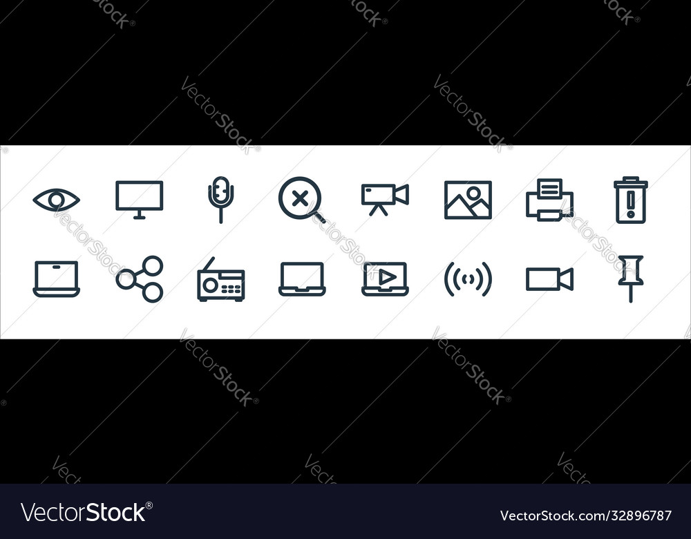 Multimedia line icons linear set quality vector image Multimedia line icons linear set quality