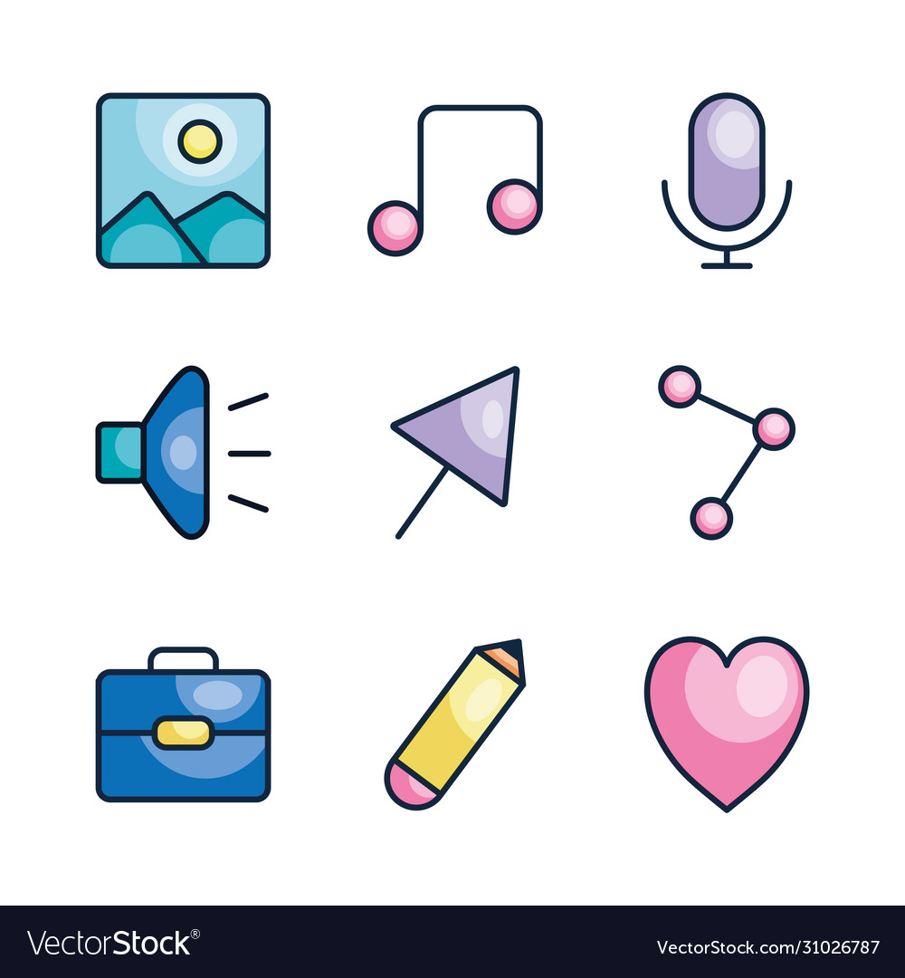 Picture symbol and user interface icon set line vector image Picture symbol and user interface icon set line