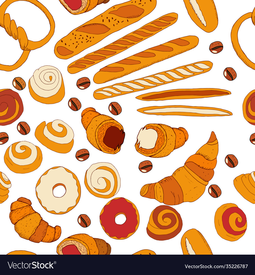 Seamless pattern with different kinds bakery vector image Seamless pattern with different kinds bakery