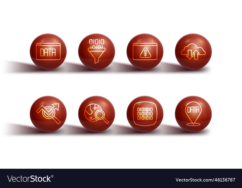 Set line data analysis search cloud vector image Set line data analysis search cloud