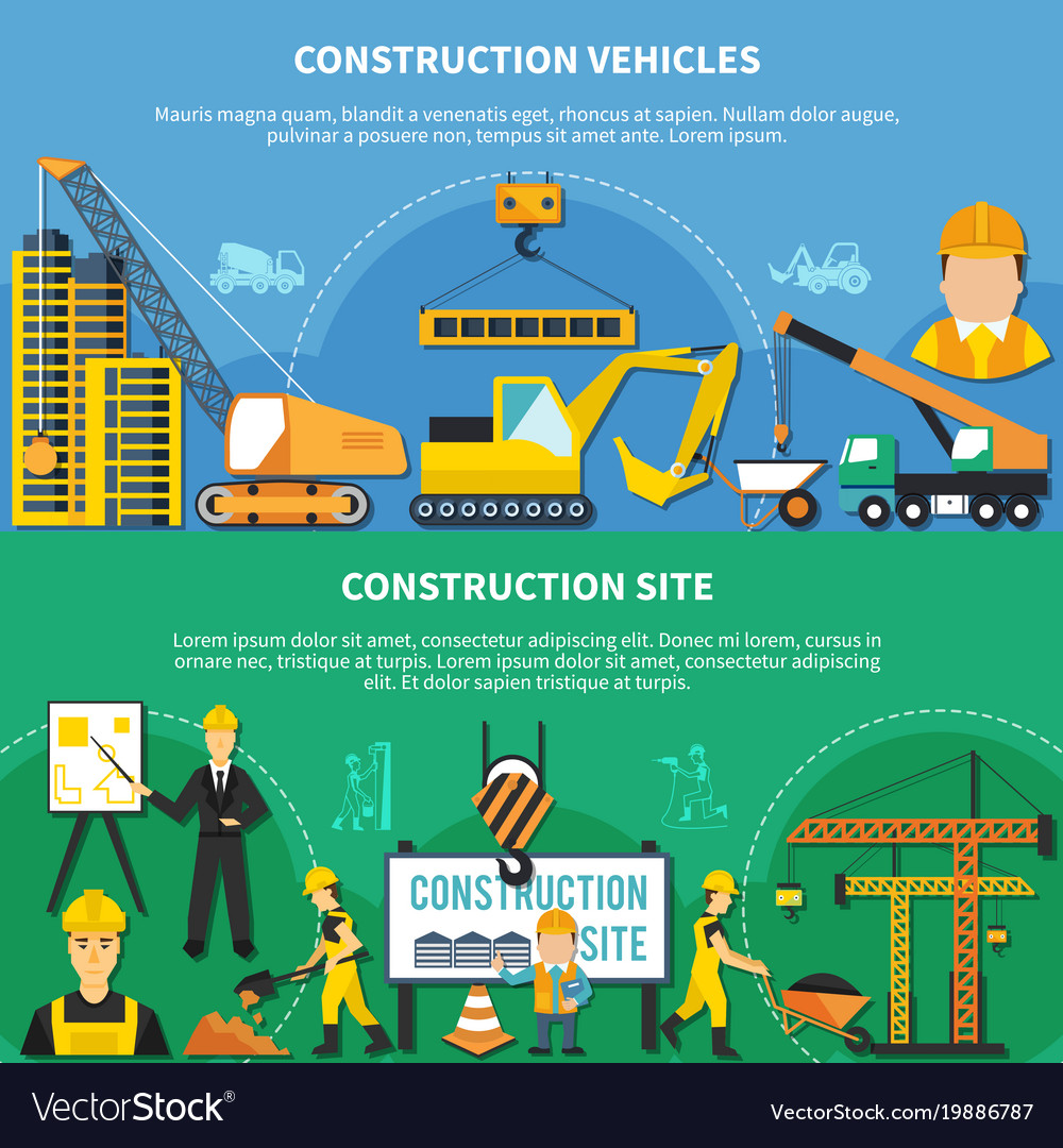 Two construction worker banner set Royalty Free Vector Image