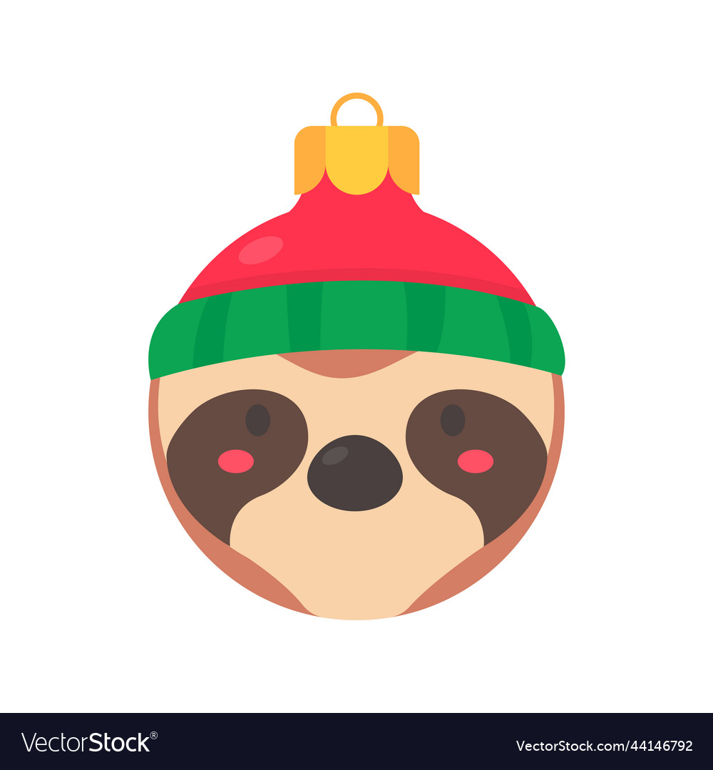 Animal face christmas ball wearing a red woolen Vector Image