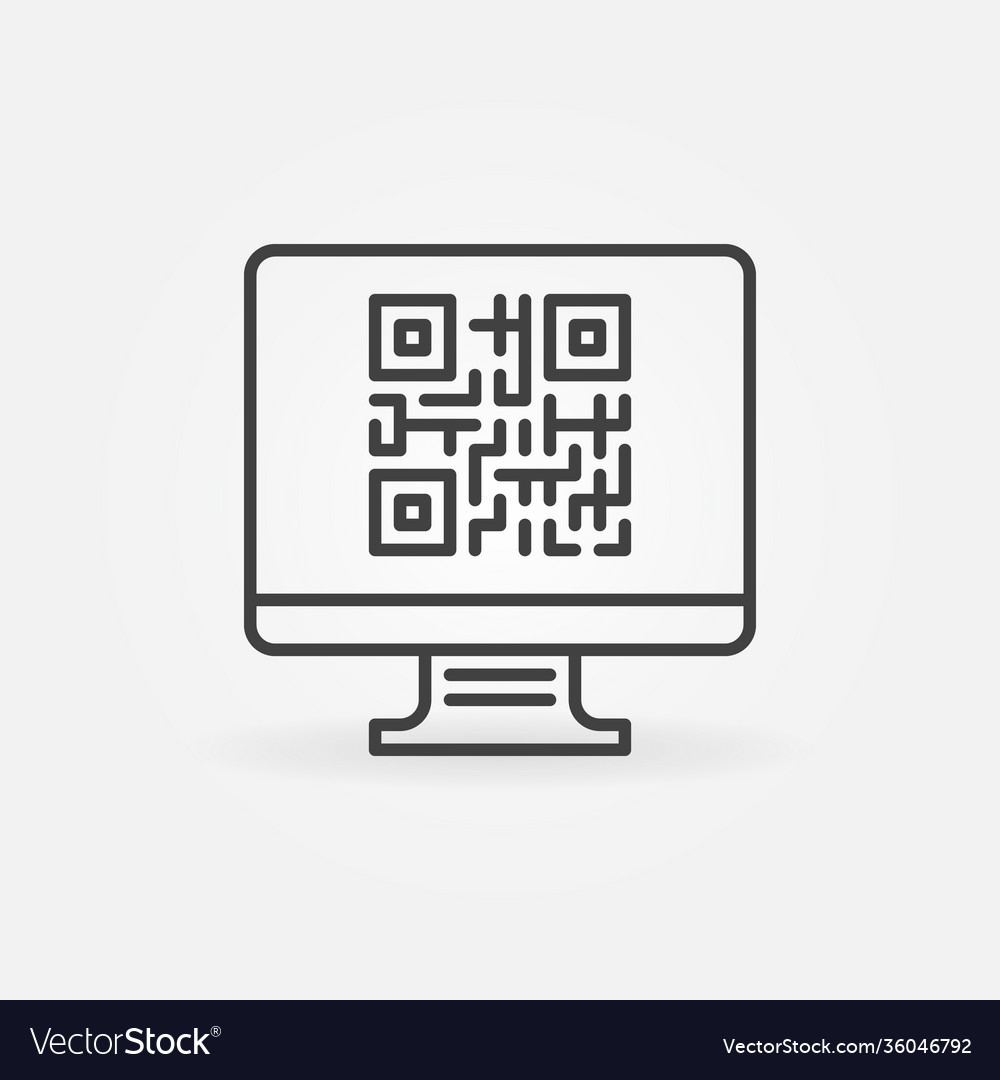 Computer with qr code on screen outline vector image Computer with qr code on screen outline