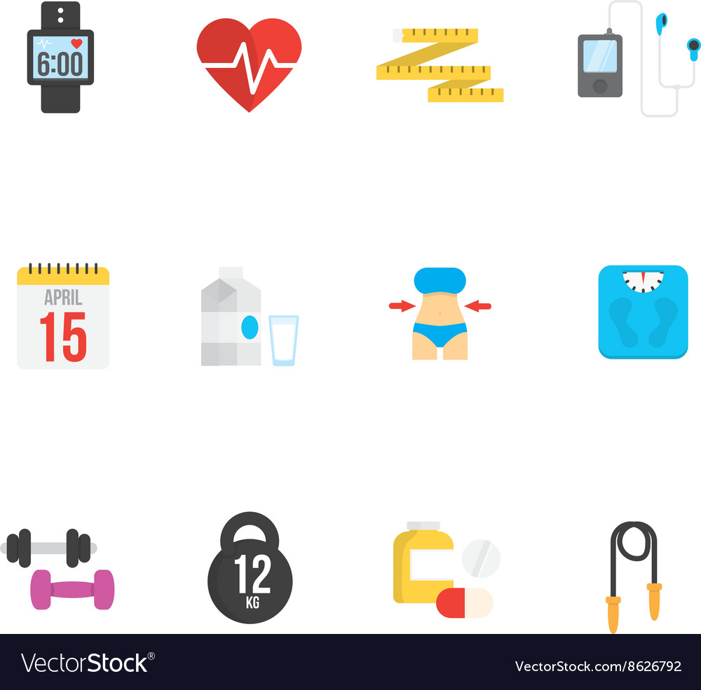 Fitness and health icons with white background Vector Image