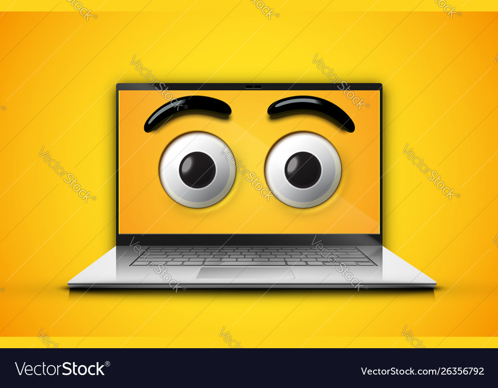 High-detailed emoticon eyes on a notebook screen Vector Image