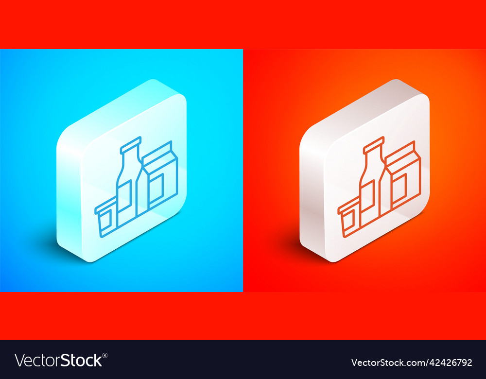 Isometric line milk product icon isolated on blue