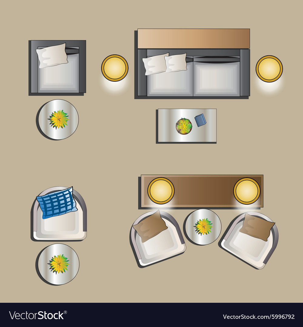 Living room furniture top view set 4 Royalty Free Vector