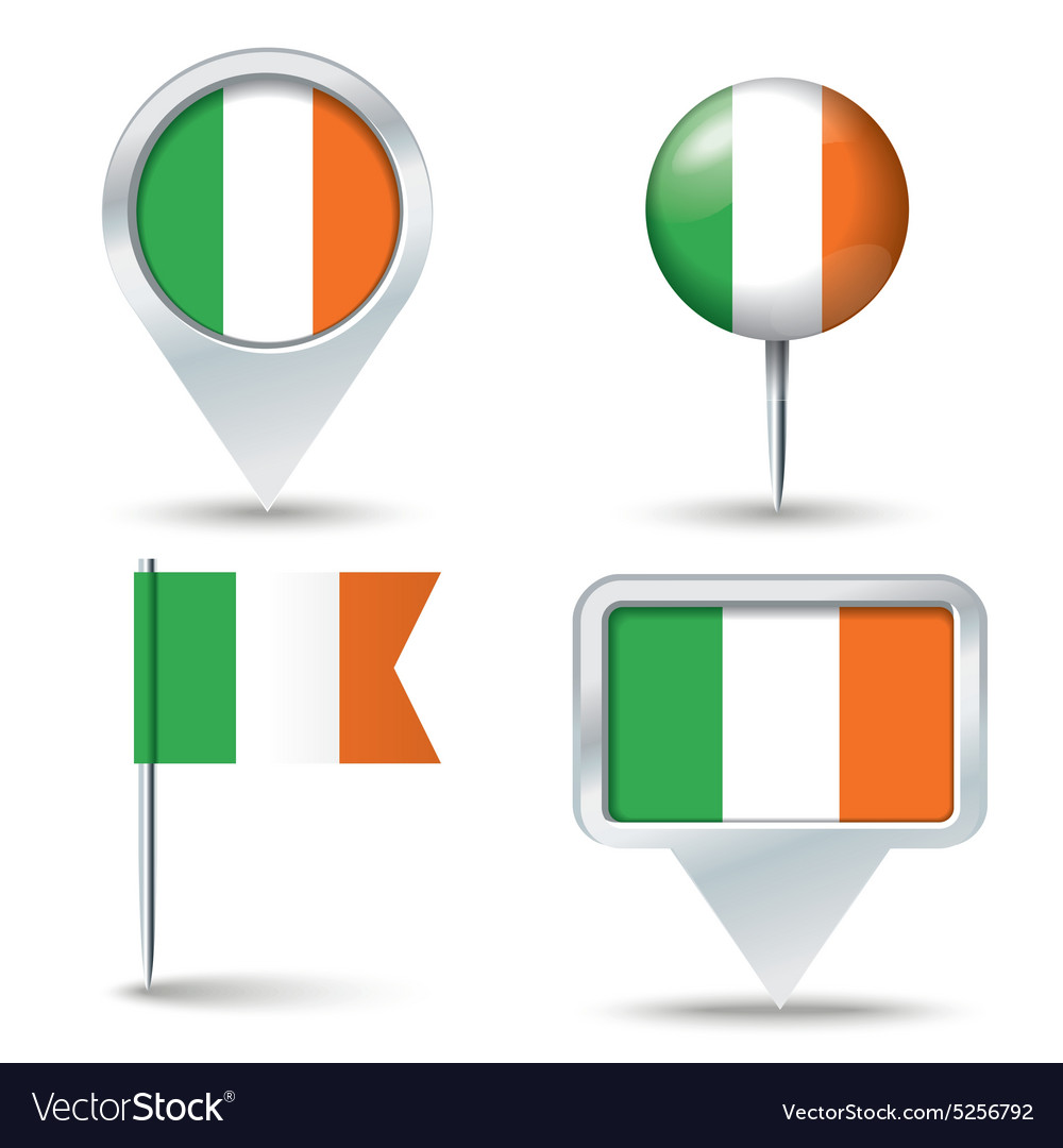 Map pins with flag of ireland Royalty Free Vector Image