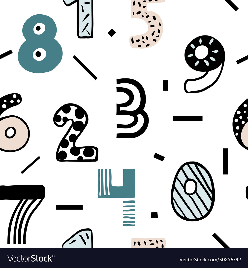 Seamless pattern with doodle numbers