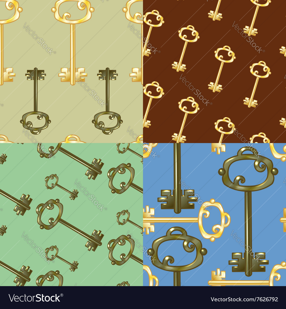 Set of seamless patterns with gold keys