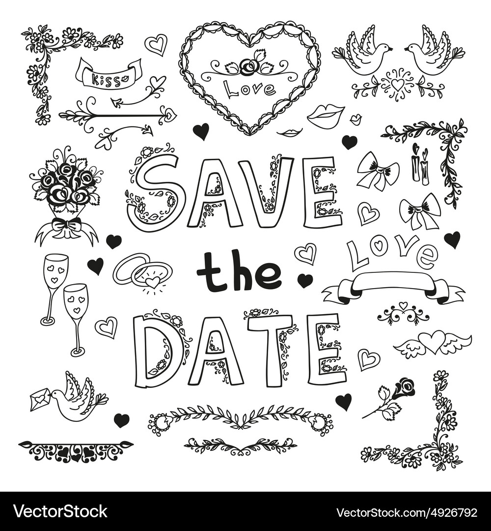 Set wedding decorative elements Royalty Free Vector Image