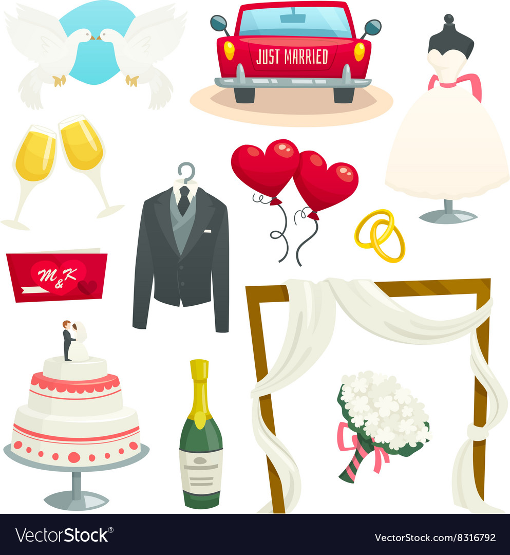 Wedding icons set collection of design elements