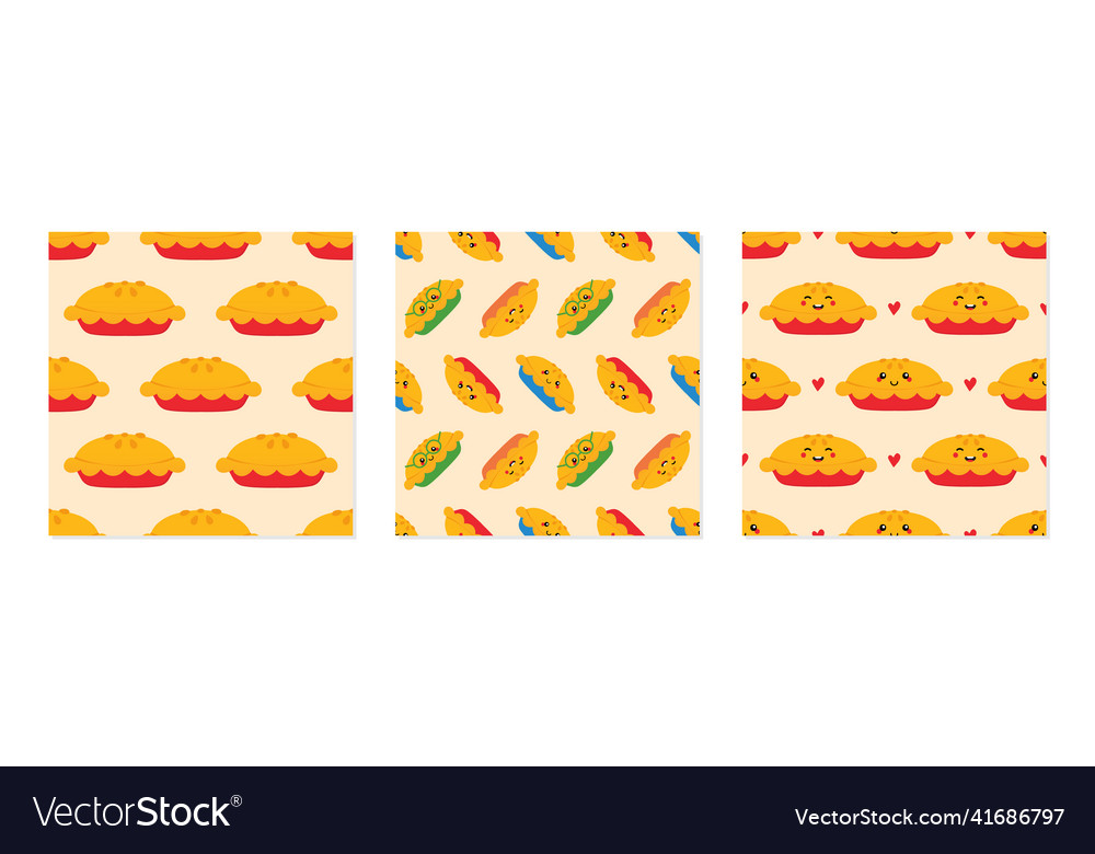 Apple pies and colorful pie characters patterns vector image Apple pies and colorful pie characters patterns