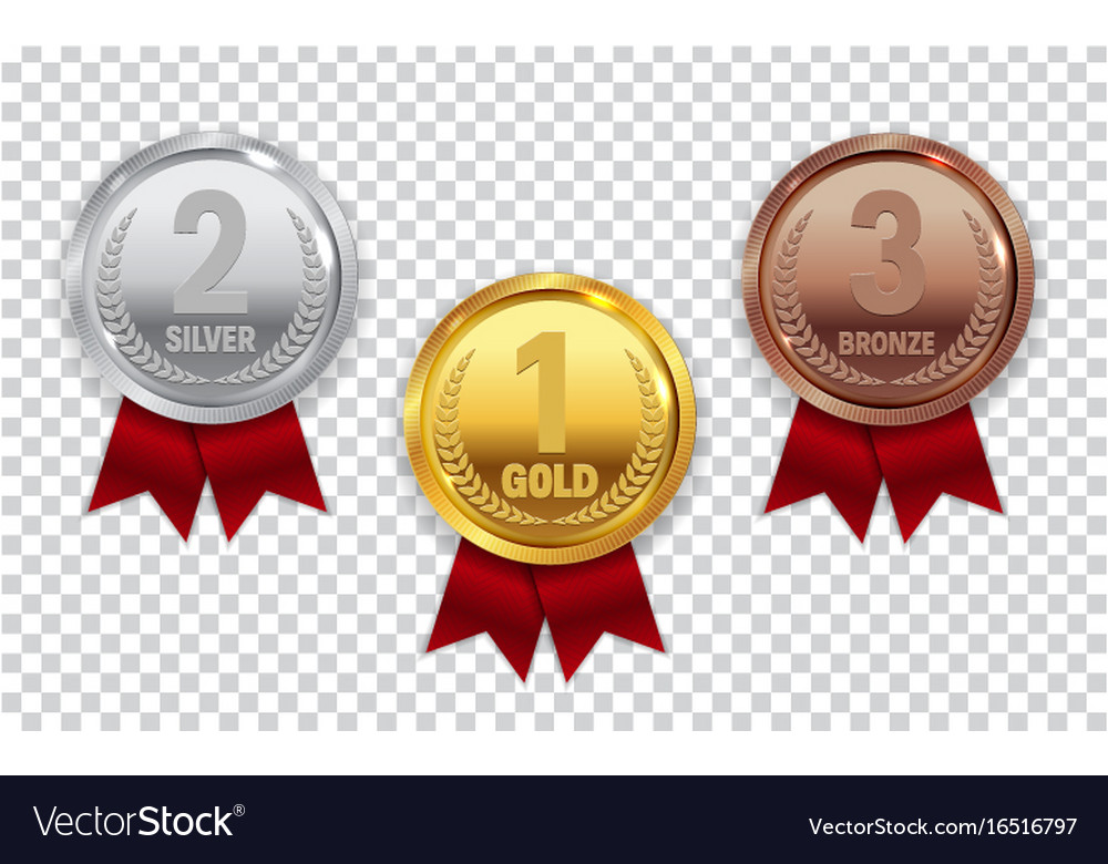 Champion gold silver and bronze medal with red Vector Image