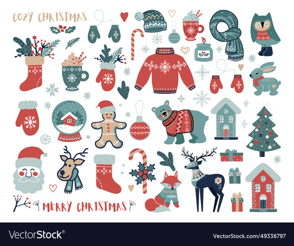 Christmas clipart with forest animals vector image Christmas clipart with forest animals