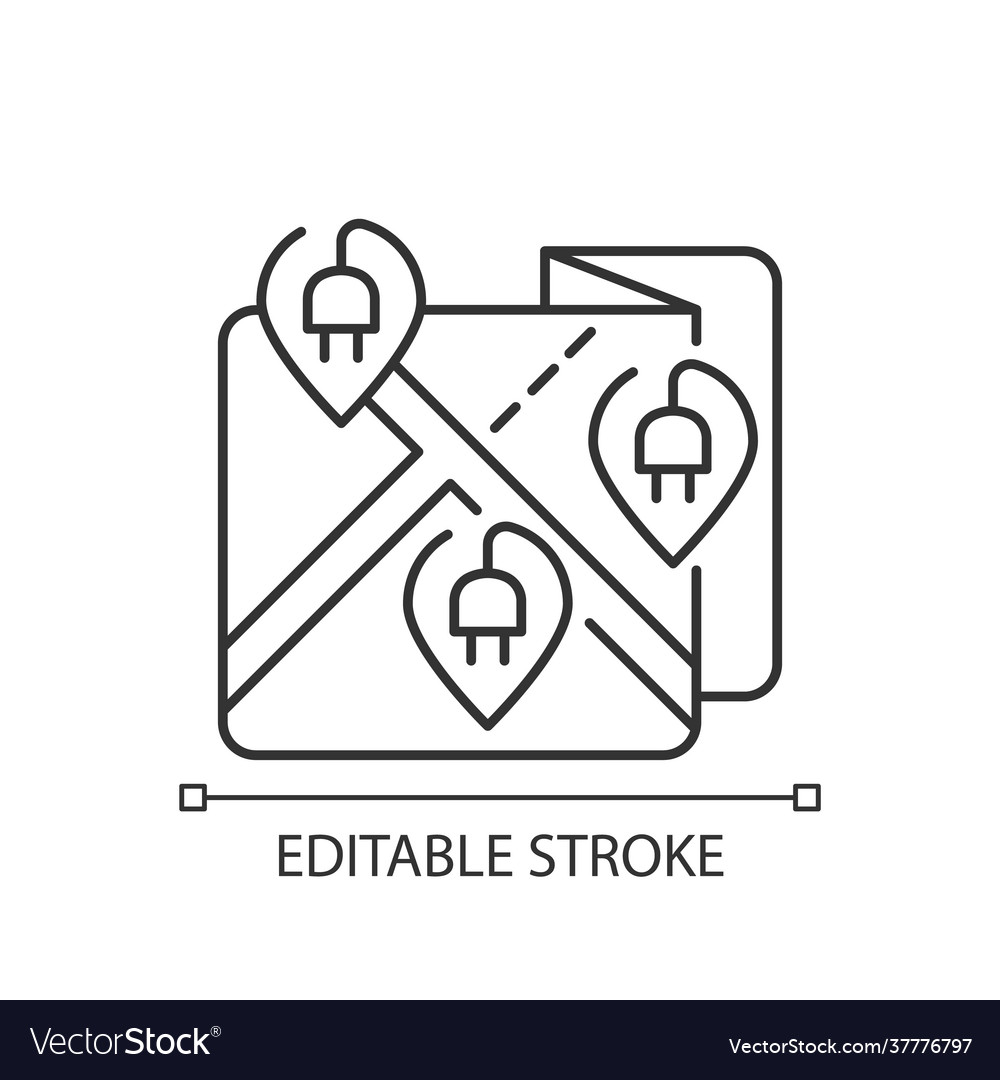 Ev charging stations map or network linear icon