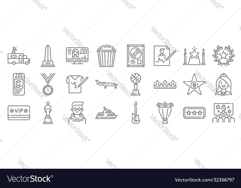 Fame line icons linear set quality vector image Fame line icons linear set quality