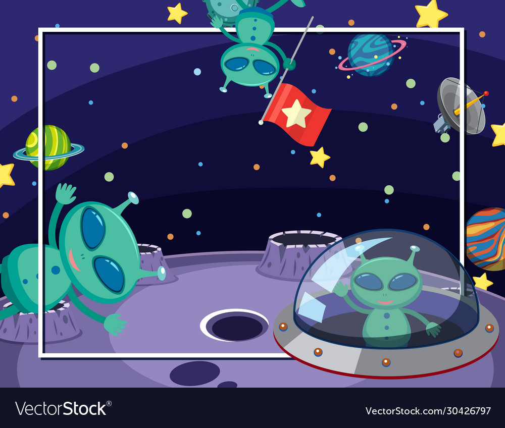 Frame template with many planets in space vector image Frame template with many planets in space