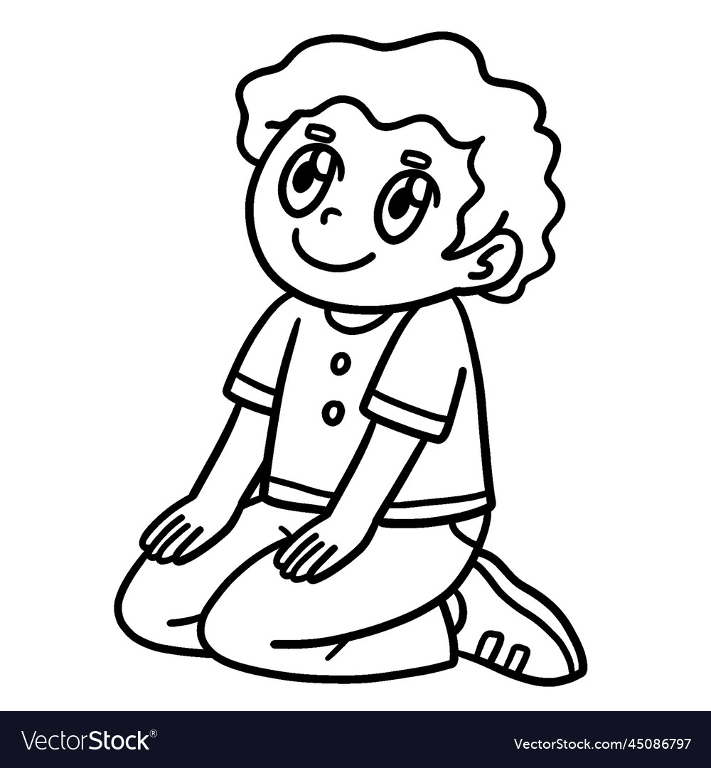 Happy christian boy kneeling isolated coloring Vector Image