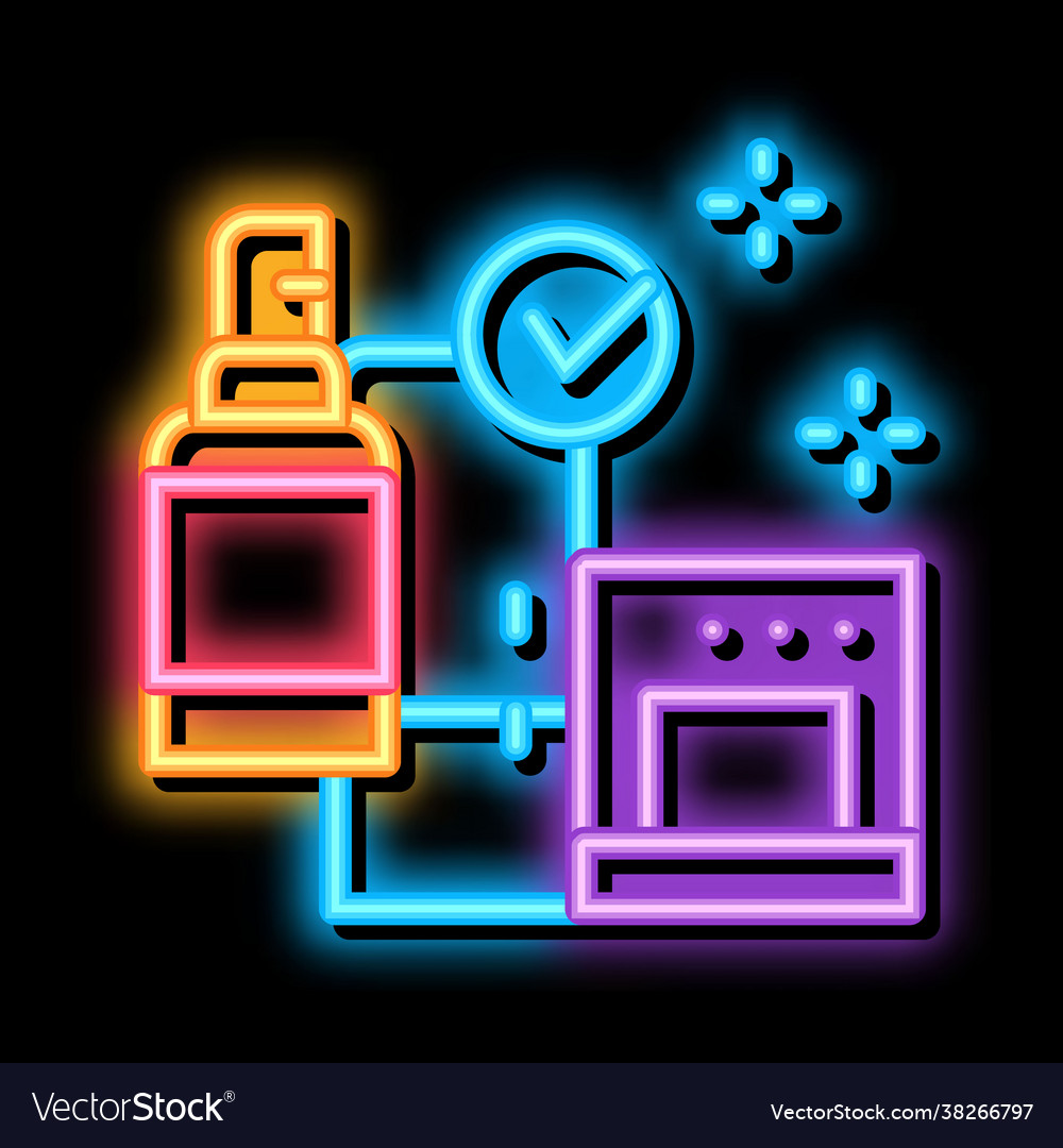 Kitchen cleaning neon glow icon