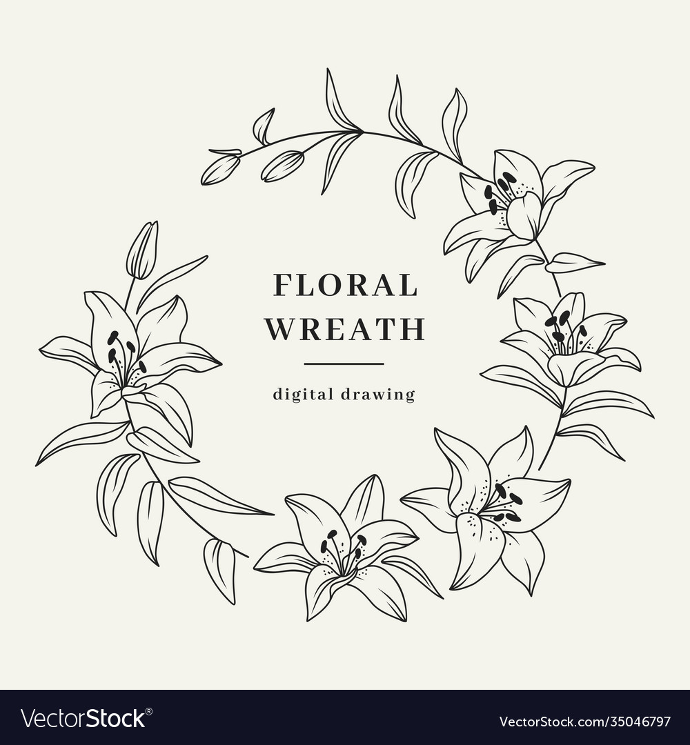 Lily flower wreath floral wreath lily flowers Vector Image