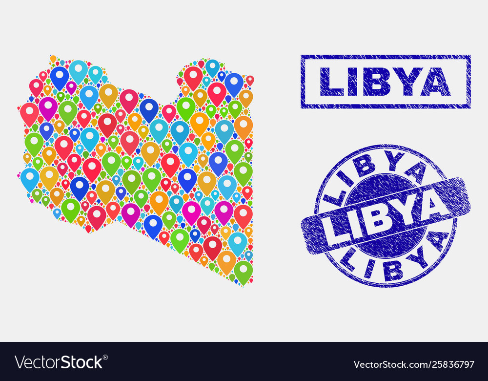 Map pointers mosaic libya and distress