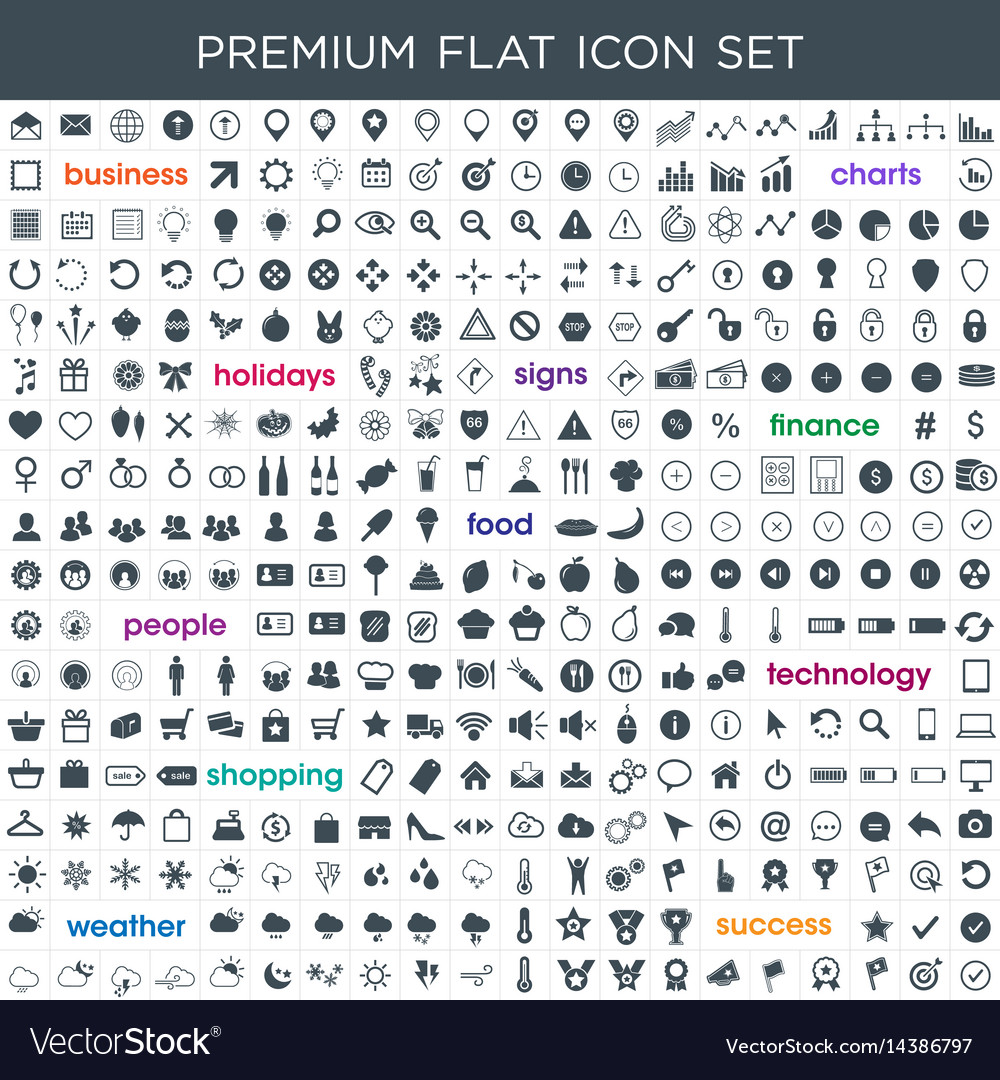 Premium flat icon set signs and symbols Royalty Free Vector