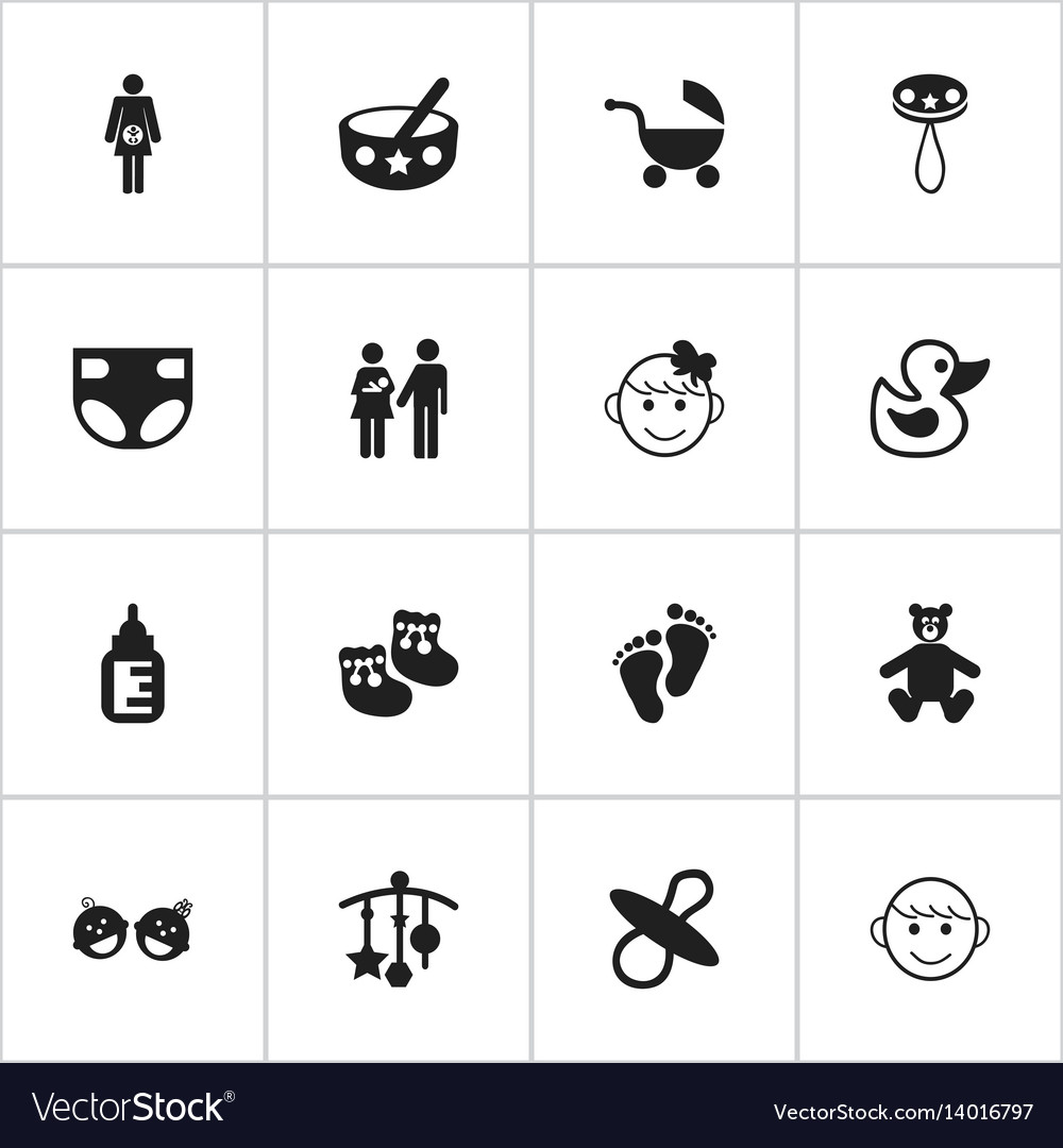 Set of 16 editable kid icons includes symbols