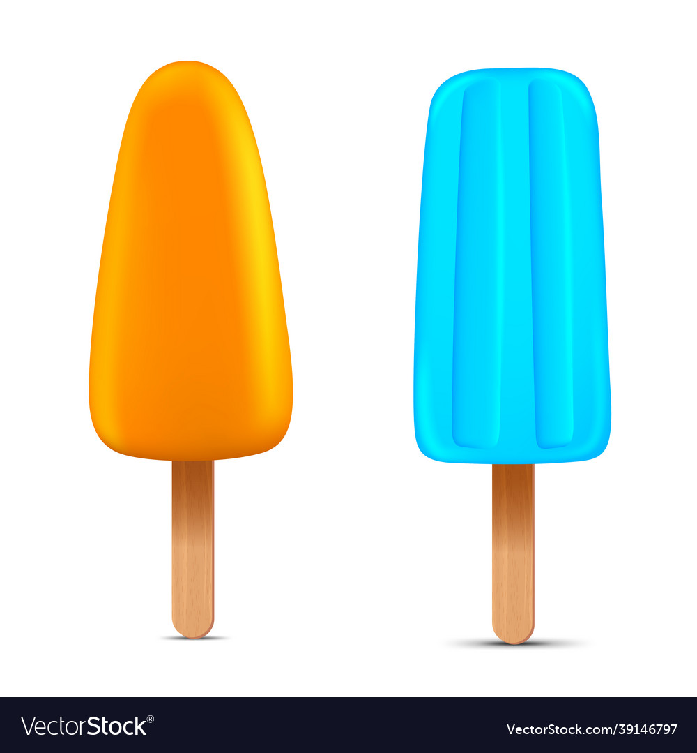 Set of bright realistic homemade frozen popsicle