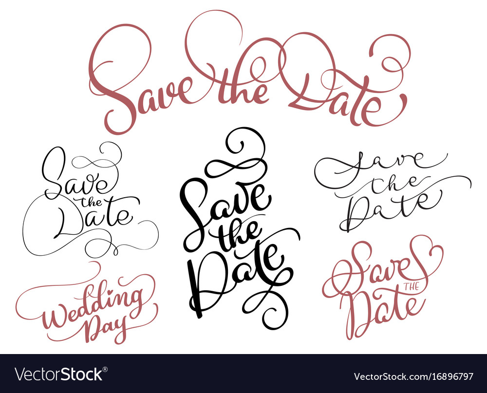 Set of save the date text on white background