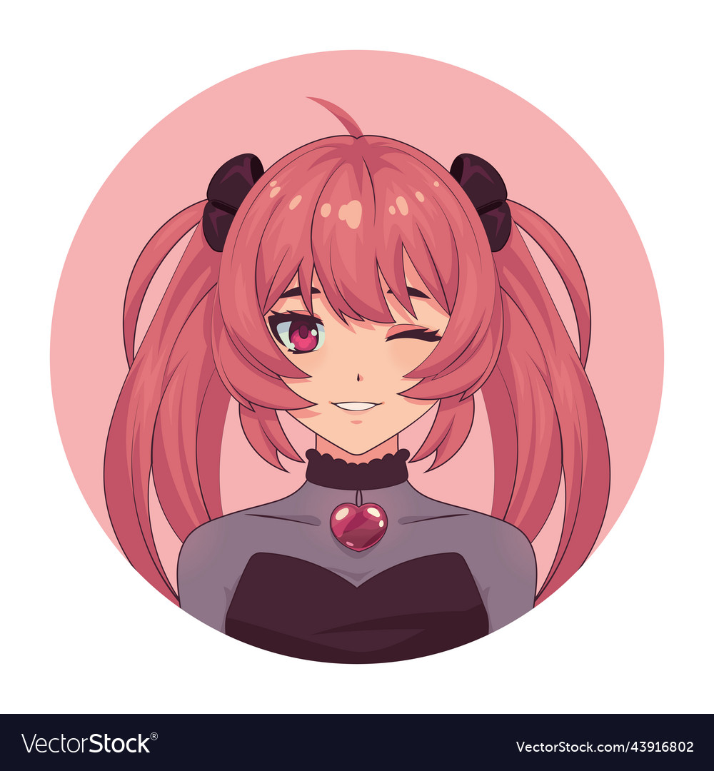 Anime Cute Girl Red Circle Avatar Stock Illustration 2354168613