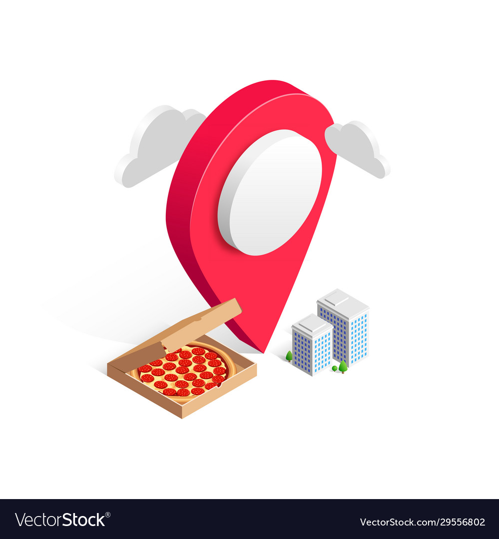 Delivery service pizza pin buildings isometric