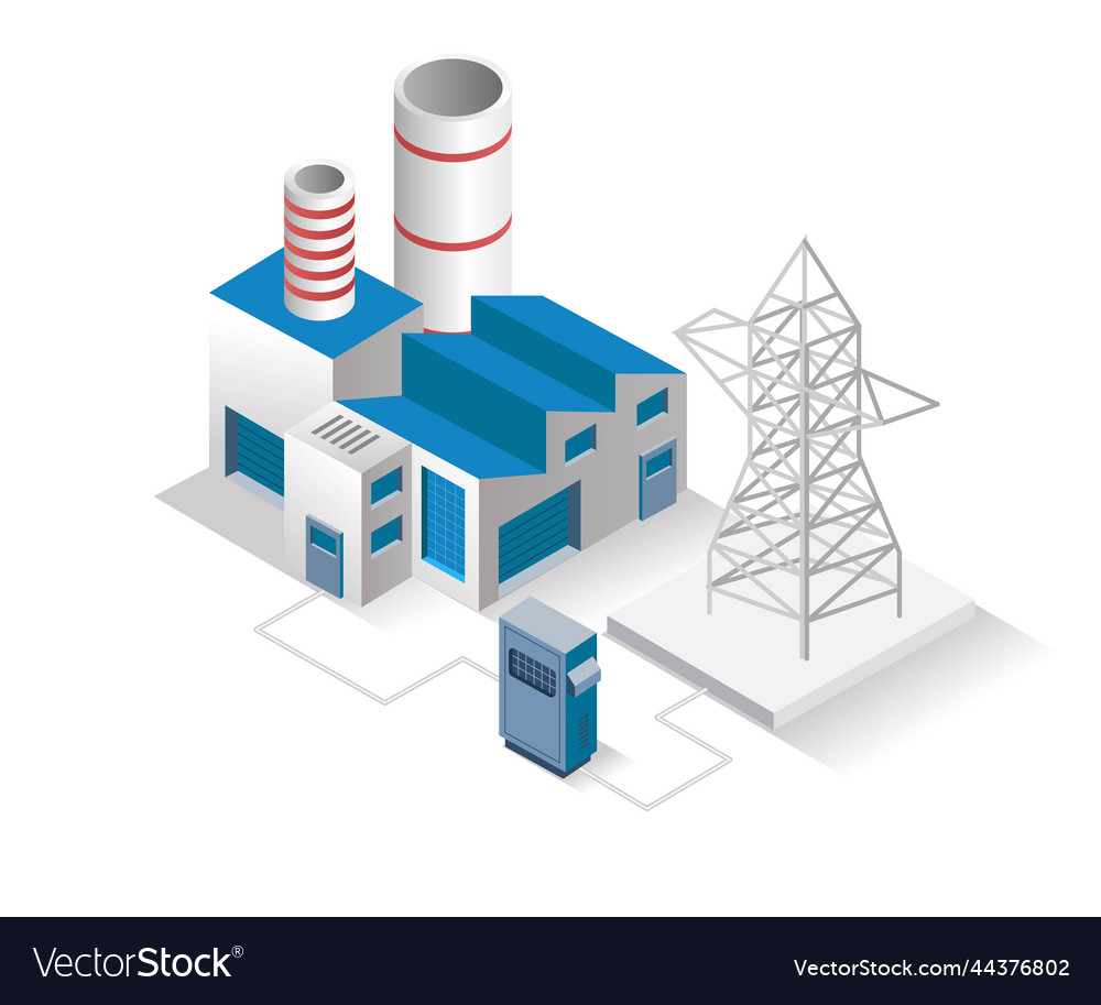 Flat isometric concept factory with electricity