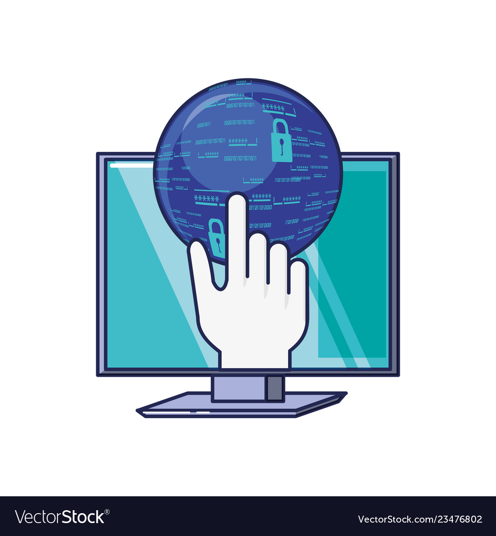 Monitor computer with hand and sphere vector image Monitor computer with hand and sphere