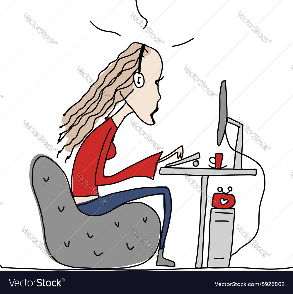 Programmer woman at work sketch for your design