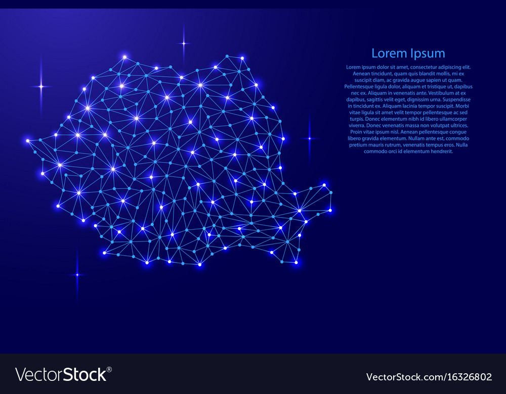Romania map of polygonal mosaic lines network ray