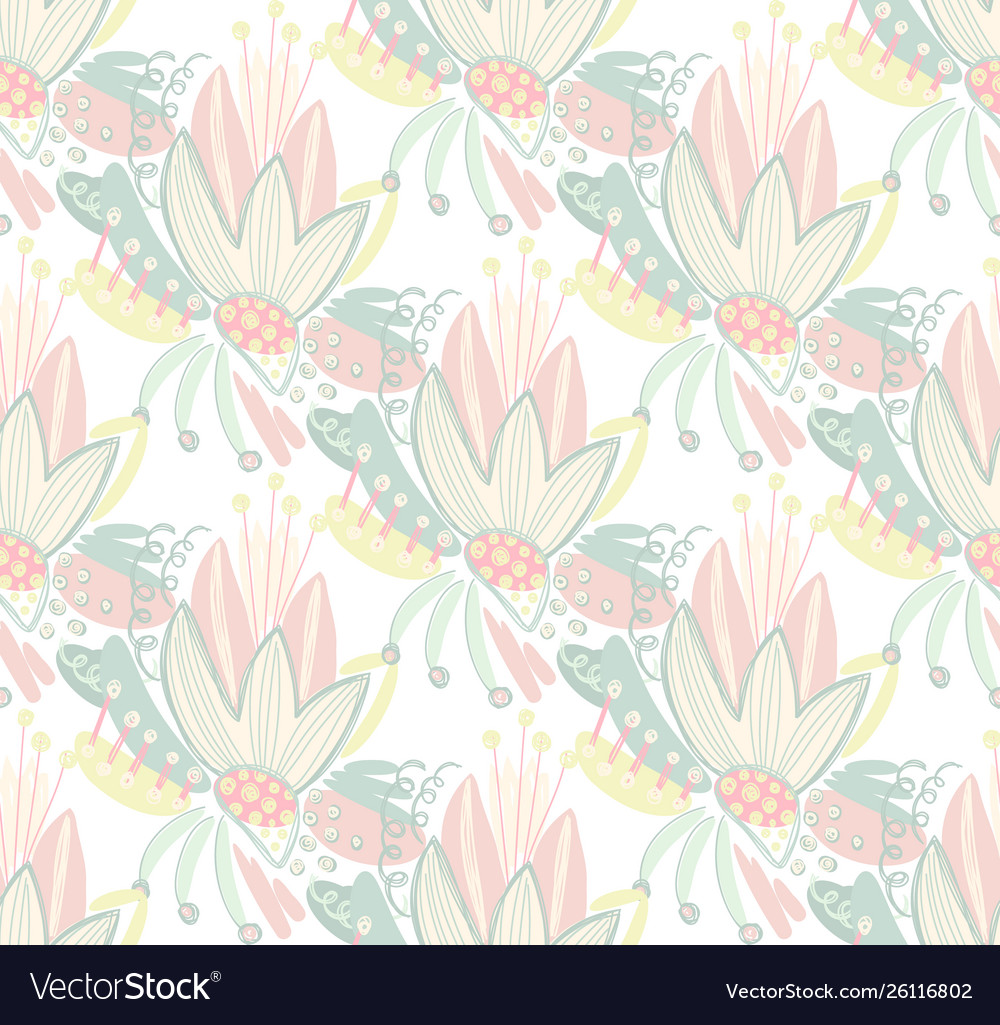 Seamless floral pattern with hand drawn