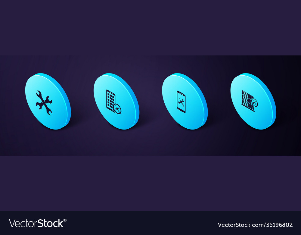 Set isometric database server service smartphone vector image Set isometric database server service smartphone