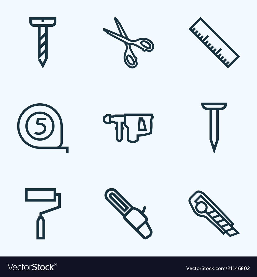 Tools icons line style set with measurement vector image Tools icons line style set with measurement