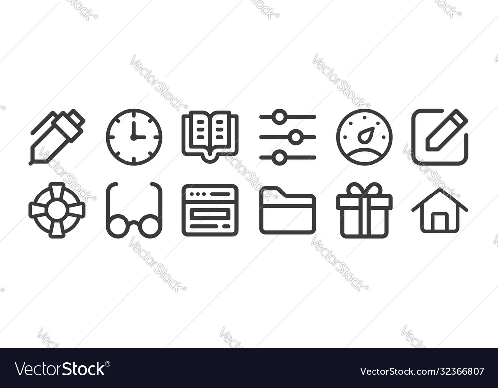 12 set linear user interface icons thin