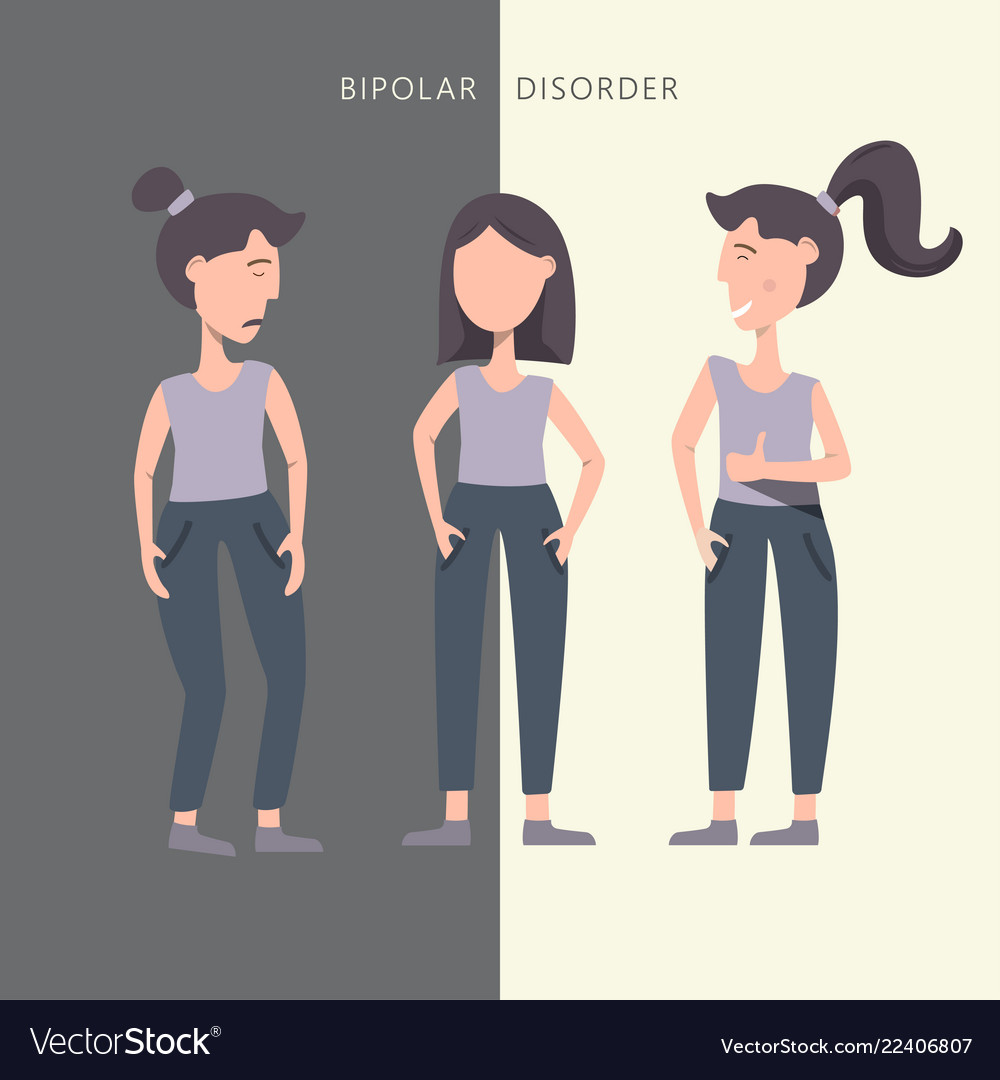Bipolar mental disorder sad and happy girl vector image Bipolar mental disorder sad and happy girl