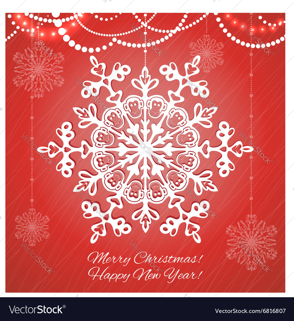 Card with snowflake monkey symbol of 2016