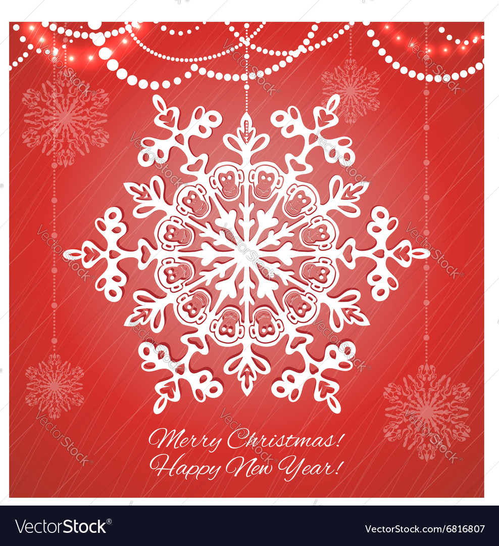 Card with snowflake monkey symbol of 2016 Vector Image