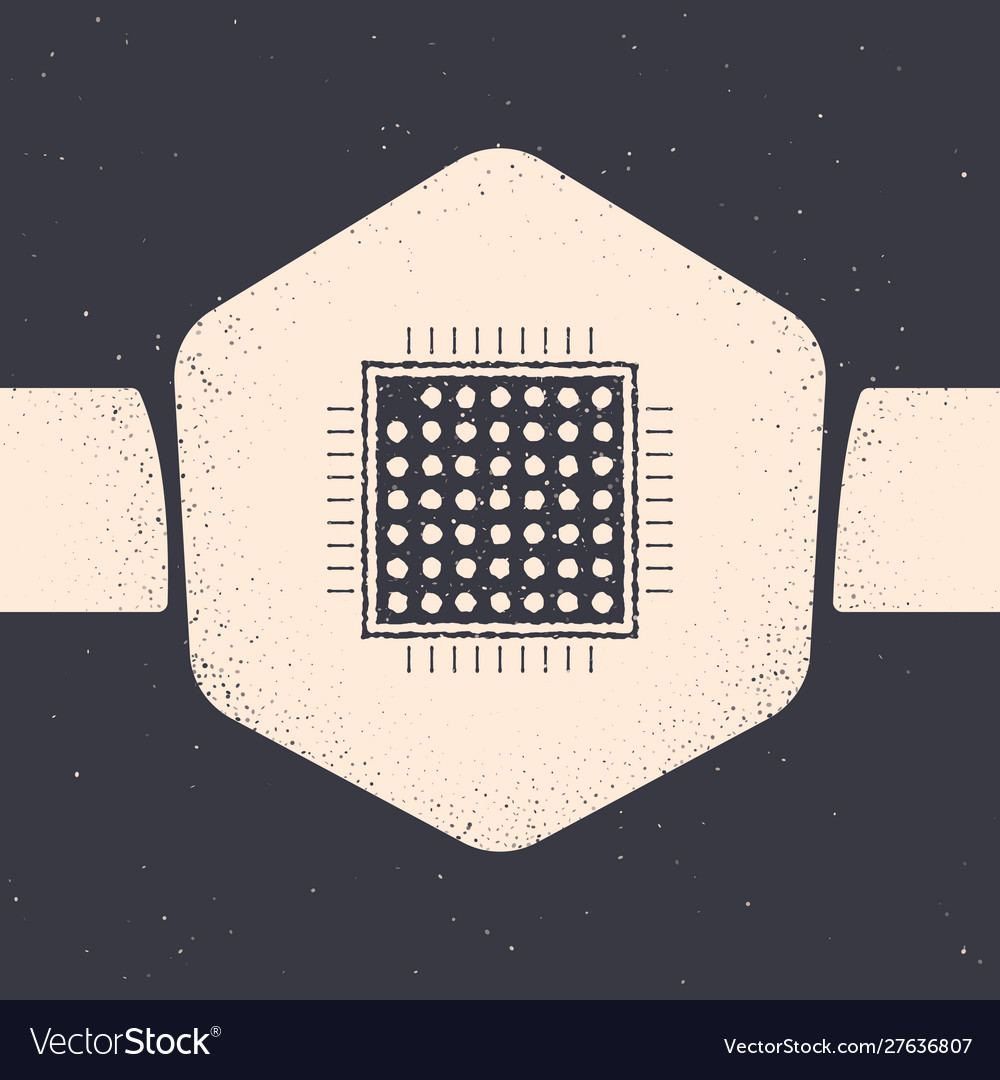 Grunge processor icon isolated on grey background vector image Grunge processor icon isolated on grey background