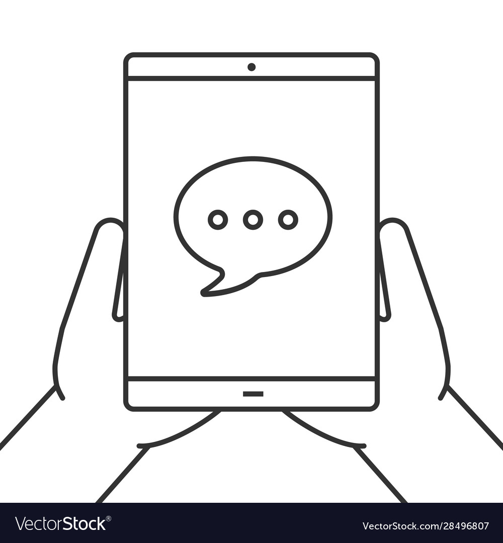 Hands holding tablet computer linear icon