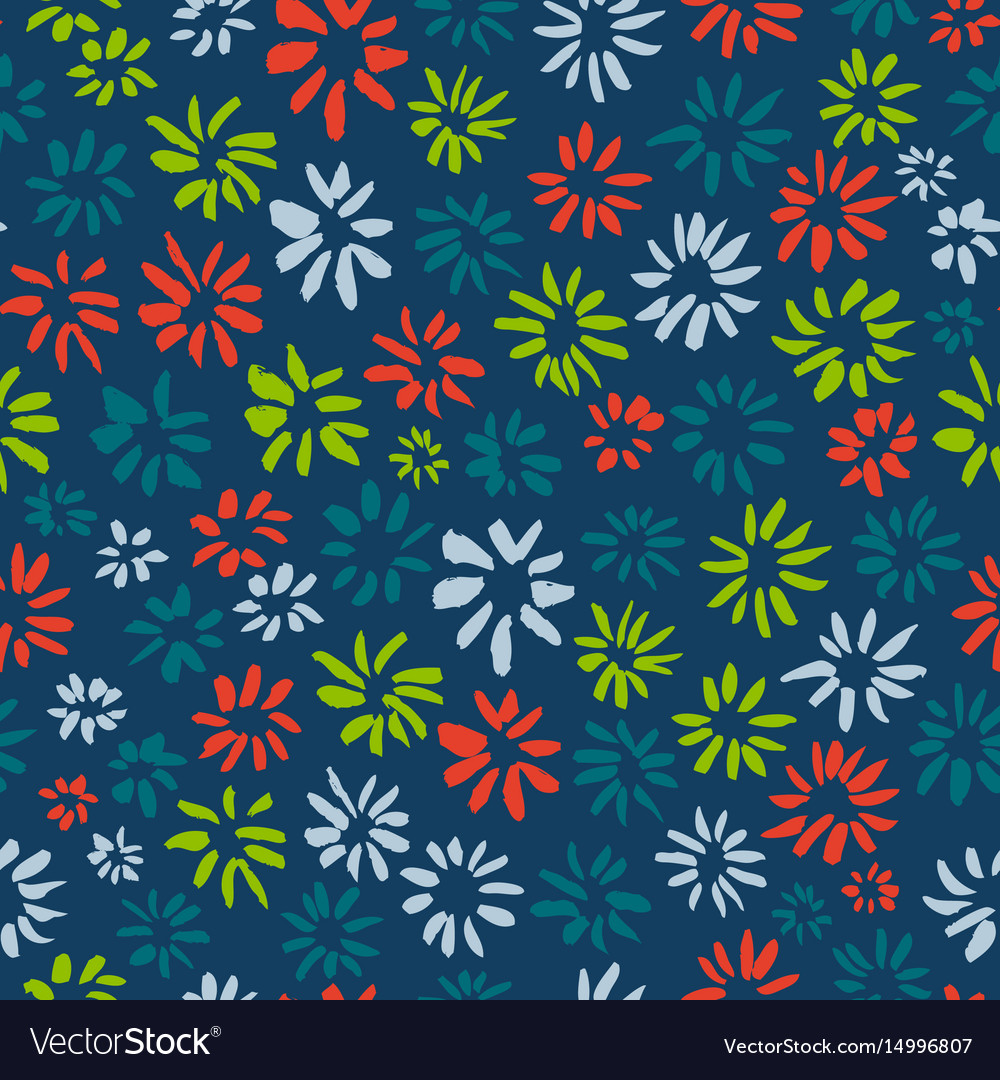 Ink seamless pattern with flowers in sketchy