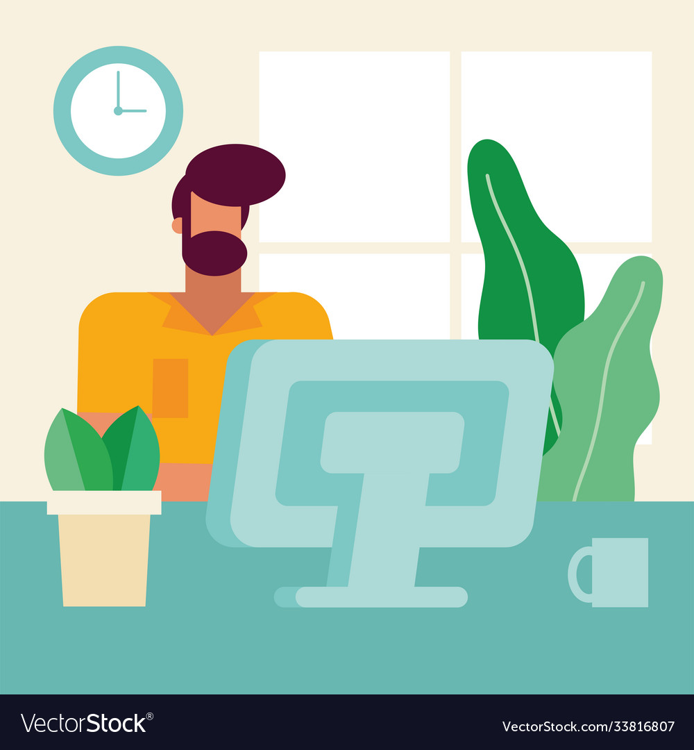 Man at desk with computer in office