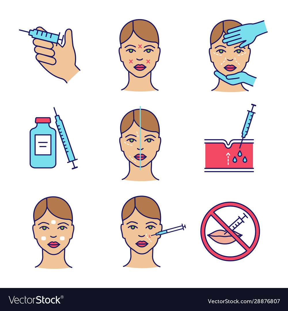 Neurotoxin injection color icons set vector image Neurotoxin injection color icons set